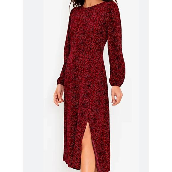 Loft Bright Red Animal Print Slit Midi Dress Size 4 - Picture 1 of 7
